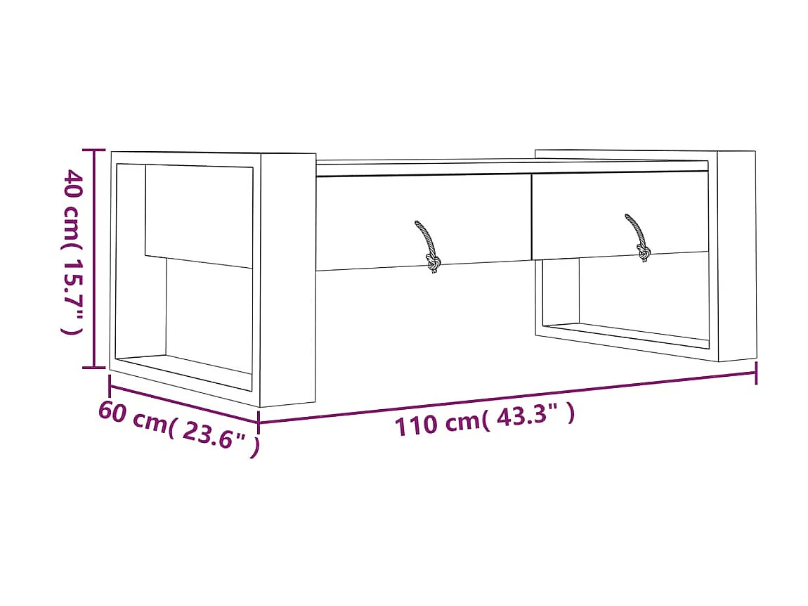 Goldfarbener Couchtisch 110 x 60 x 40 cm Massives Teakholz