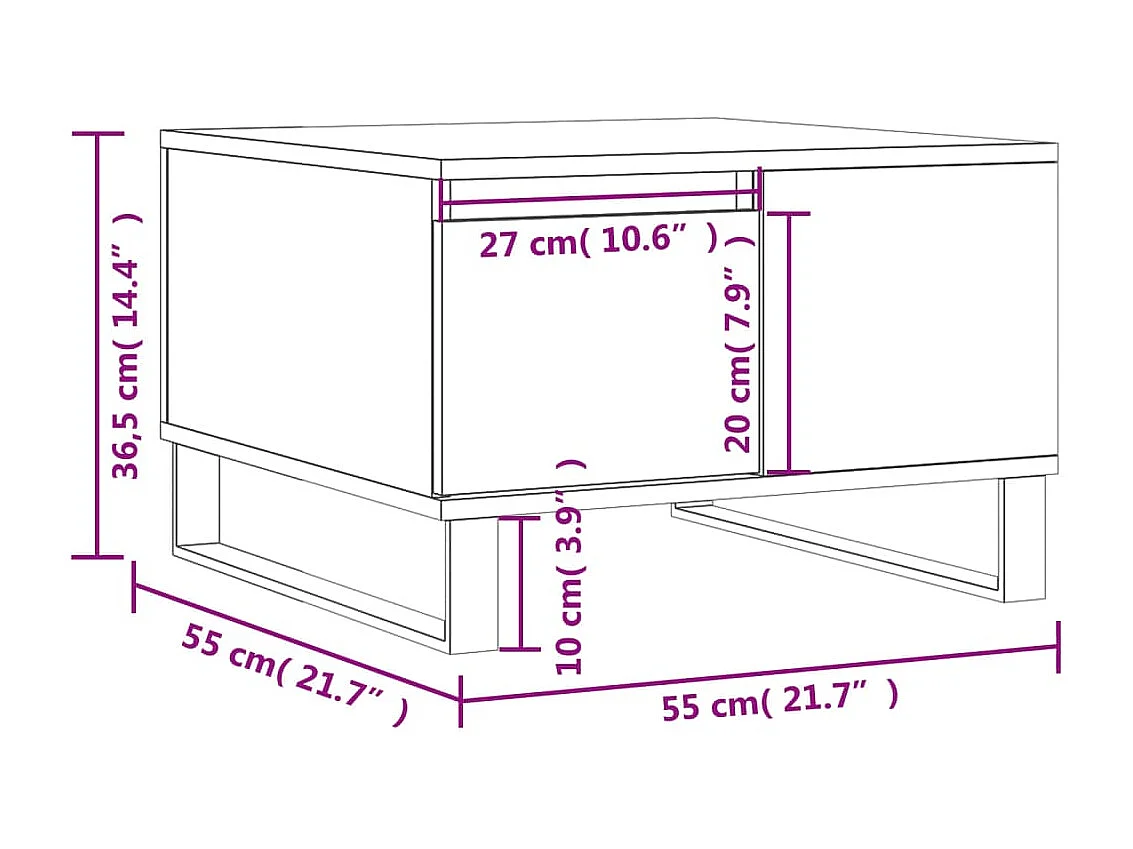 Mesa de centro blanca 55x55x36,5 cm de madera contrachapada