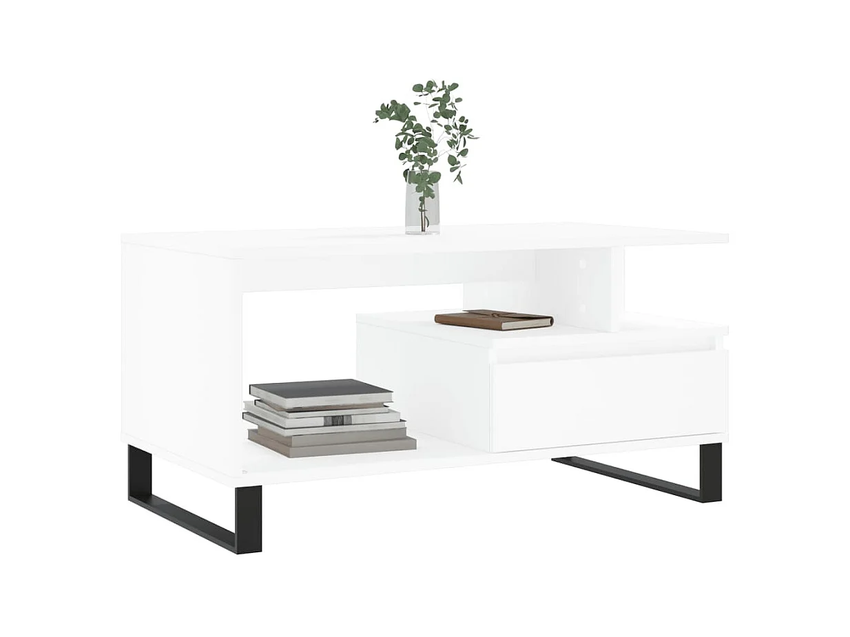 Goldfarbener Couchtisch Weiß 90x49x45 cm Holzwerkstoff