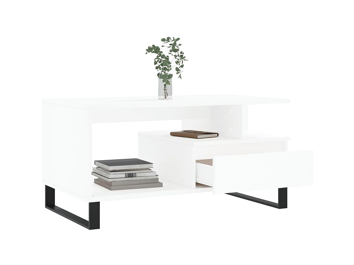 Goldfarbener Couchtisch Weiß 90x49x45 cm Holzwerkstoff