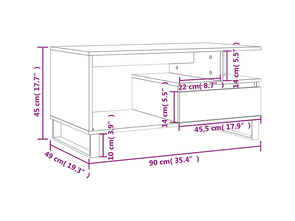 Goldfarbener Couchtisch Weiß 90x49x45 cm Holzwerkstoff