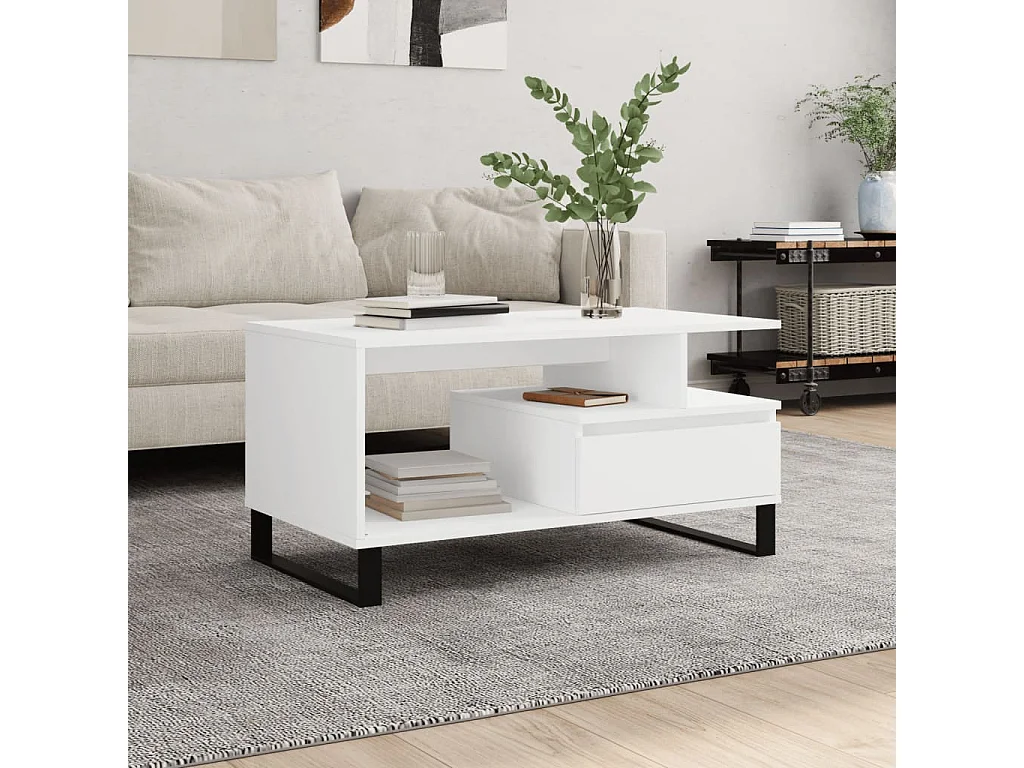 Table basse Blanc 90x49x45 cm Bois d'ingénierie