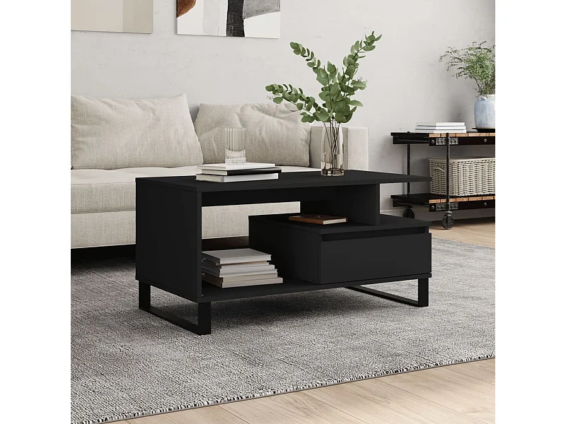 Mesa de centro dourada preta 90x49x45 cm Madeira trabalhada