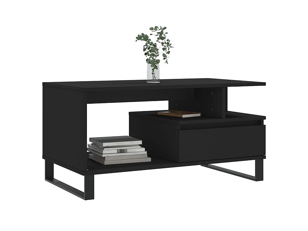 Tavolino Gold Nero 90x49x45 cm MDF