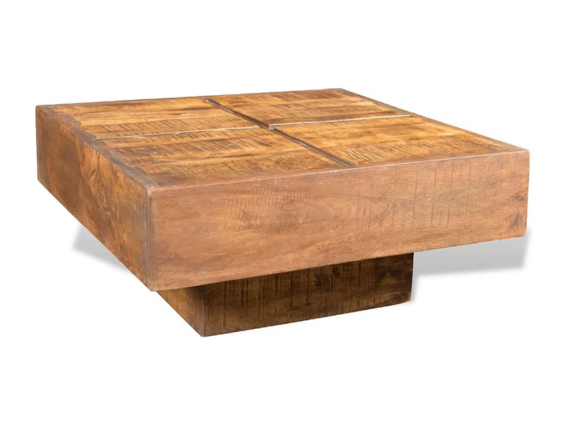 Goudkleurige vierkante salontafel Bruin Massief mangohout