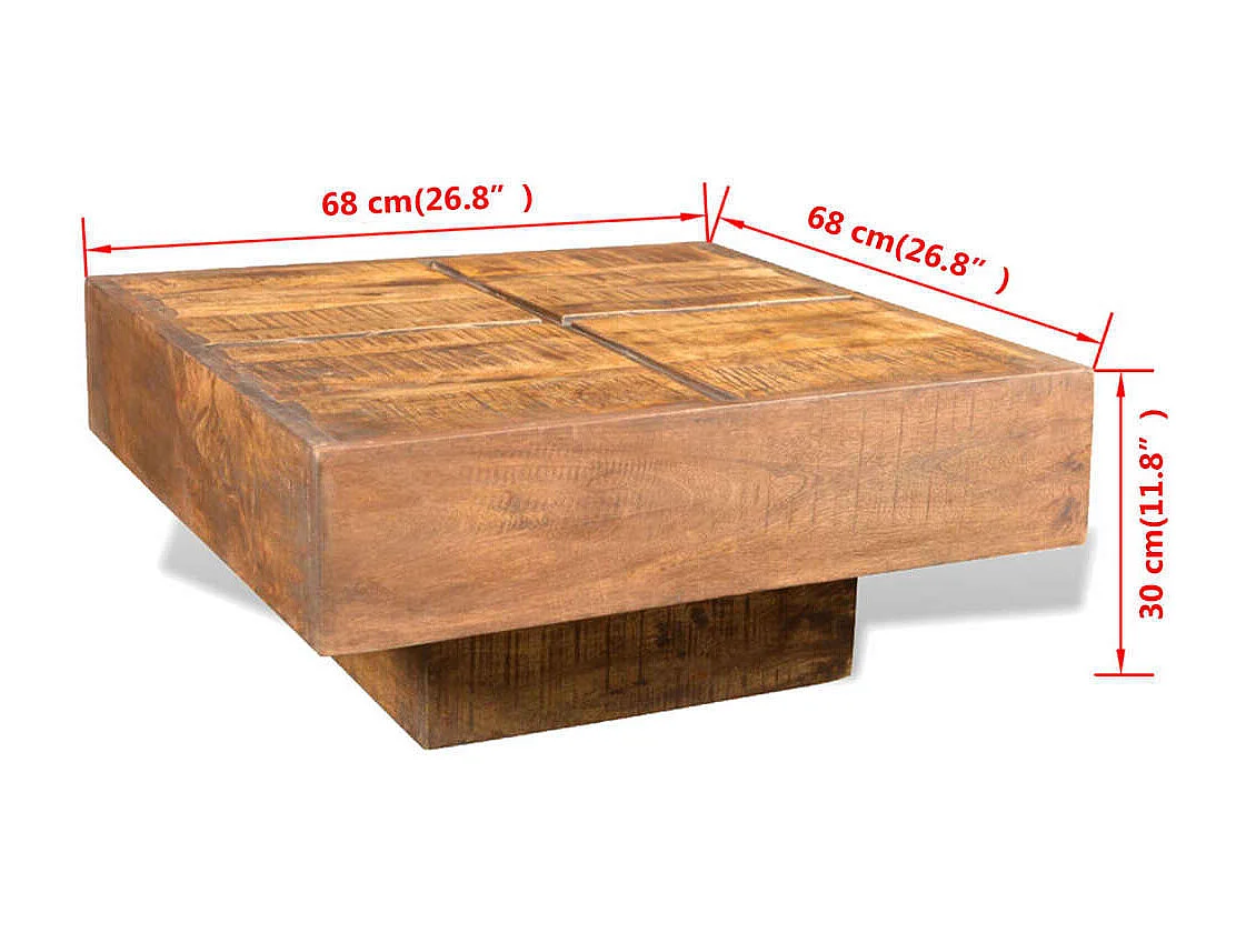 Goudkleurige vierkante salontafel Bruin Massief mangohout