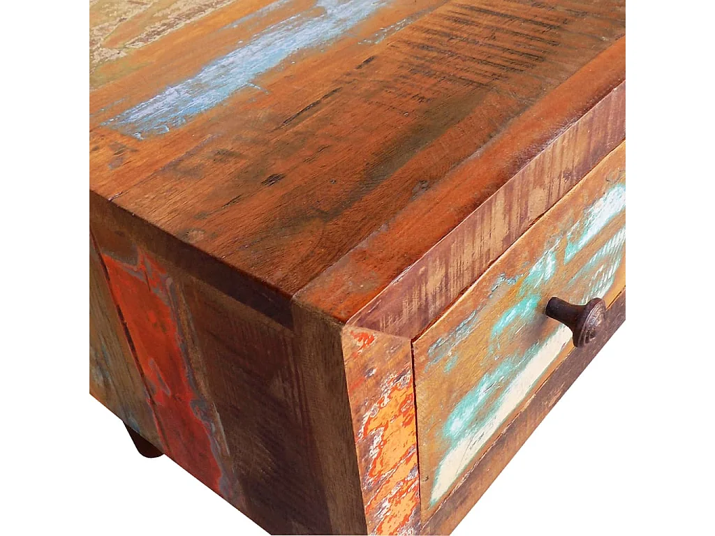 Mesa de centro dourada com borda curva e 1 gaveta Madeira recuperada