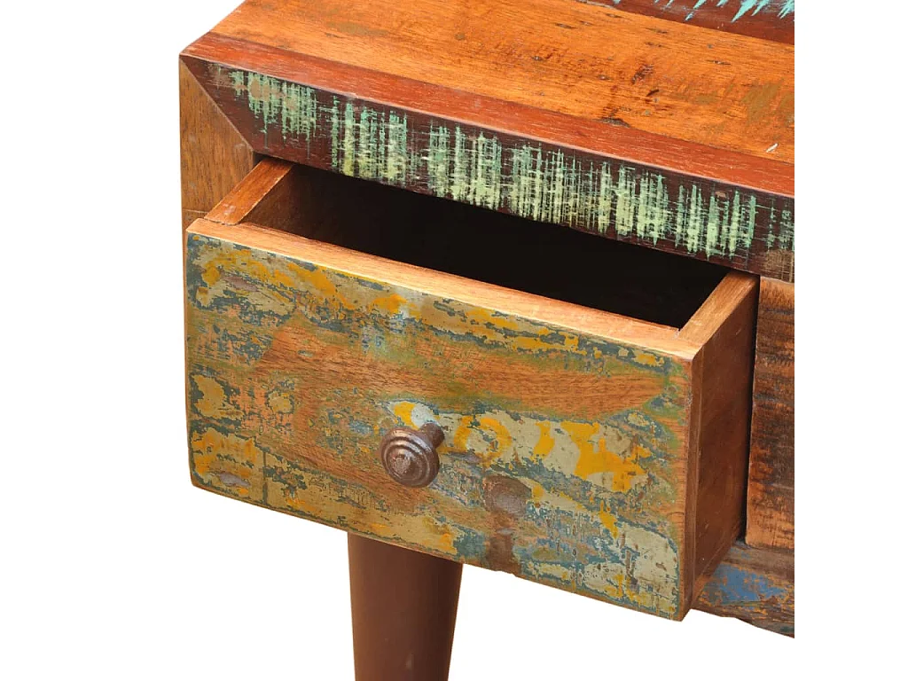 Goudkleurige salontafel met gebogen rand en 1 lade Teruggewonnen hout