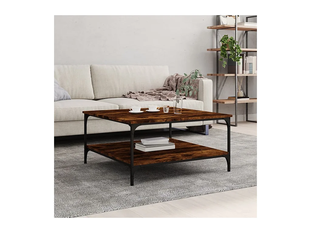 Table basse chêne fumé 80x80x40 cm bois d'ingénierie
