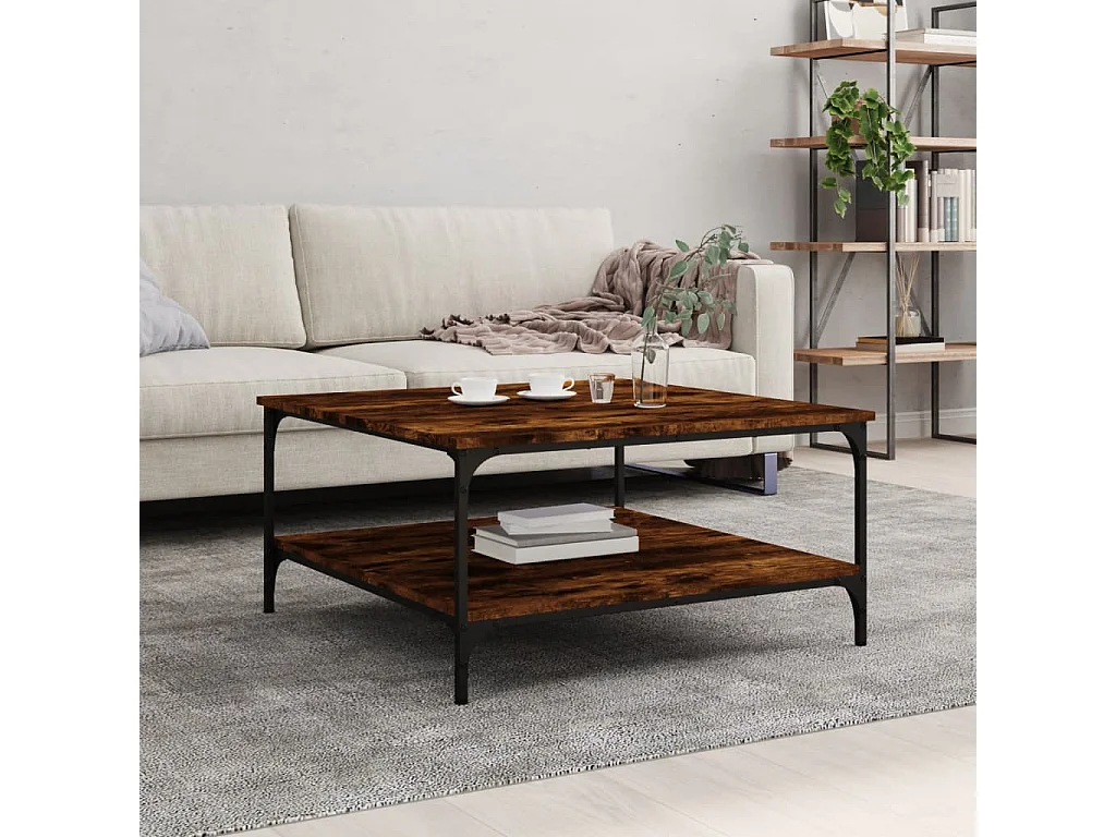 Table basse chêne fumé 80x80x40 cm bois d'ingénierie