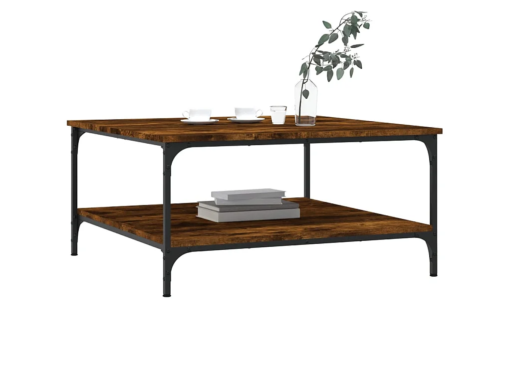 Table basse chêne fumé 80x80x40 cm bois d'ingénierie