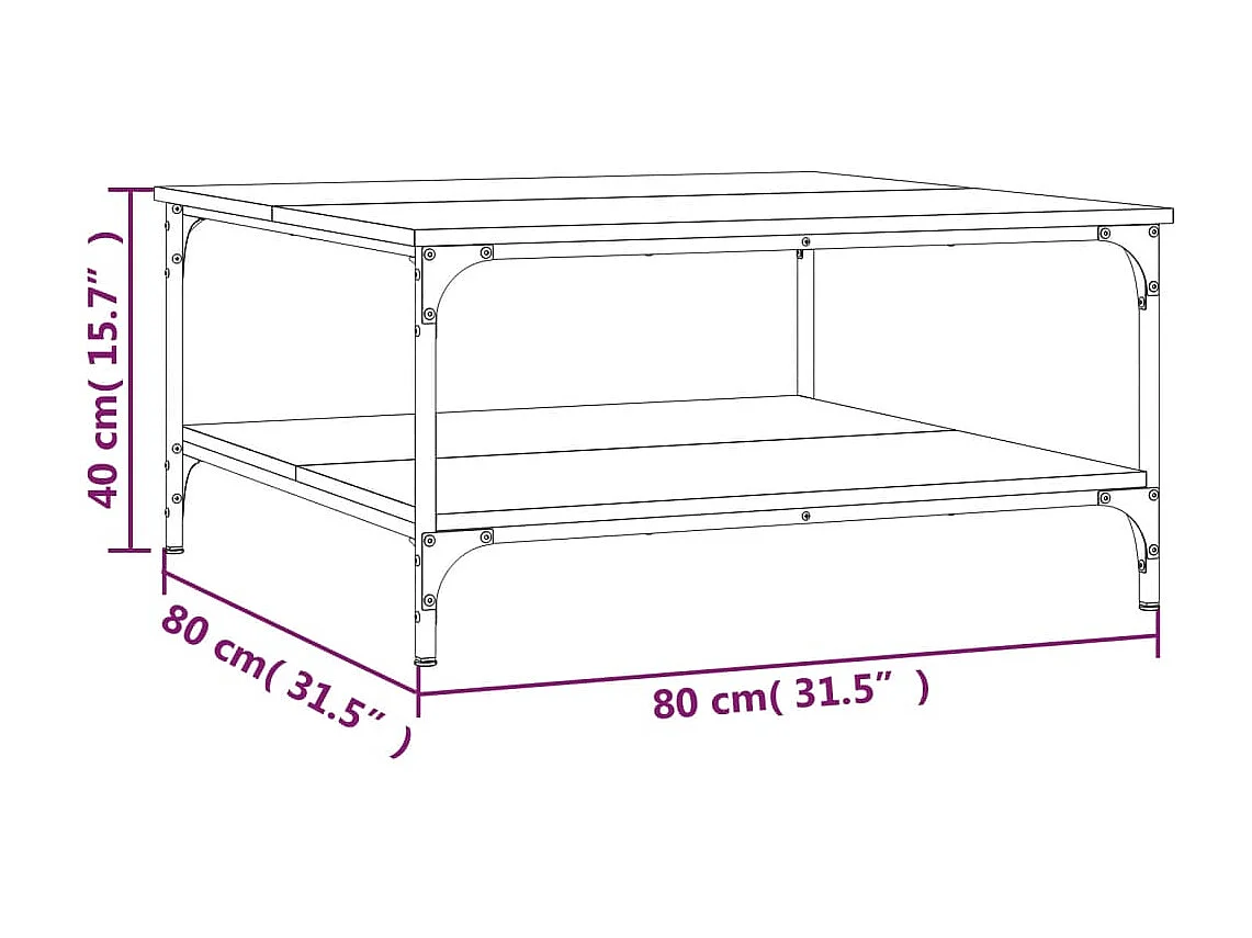 Table basse chêne fumé 80x80x40 cm bois d'ingénierie