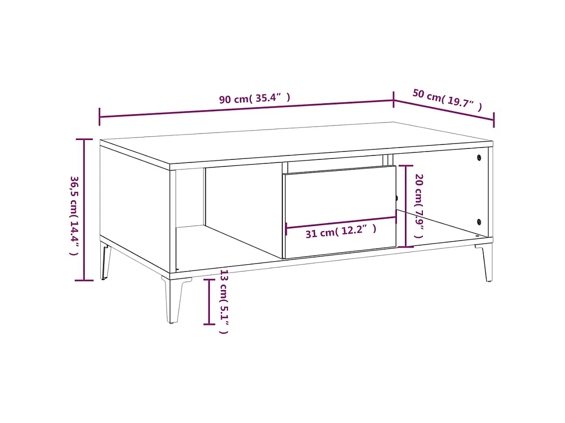 Gold Salontafel Wit 90x50x36,5 cm Bewerkt hout