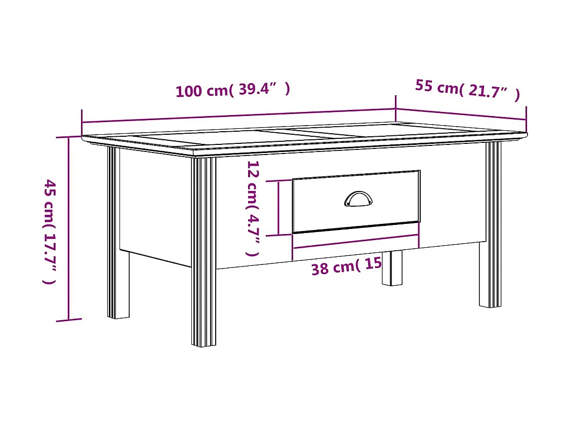 Goud BODO salontafel grijs 100x55x45 cm massief grenenhout