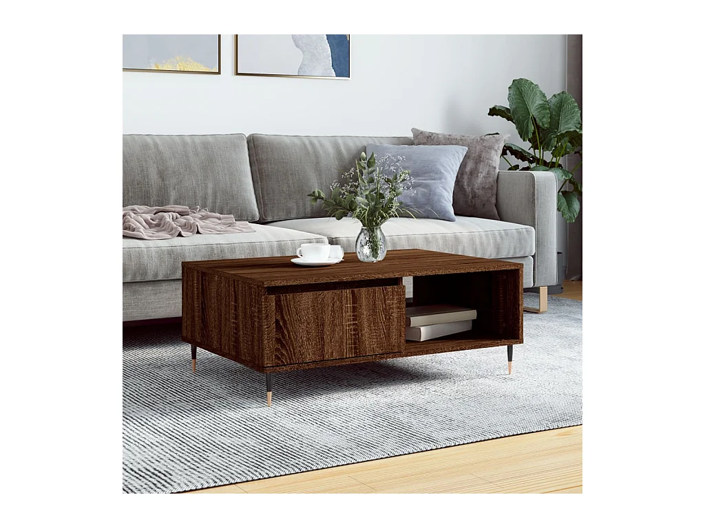 Table basse chêne marron 90x60x35 cm bois d'ingénierie