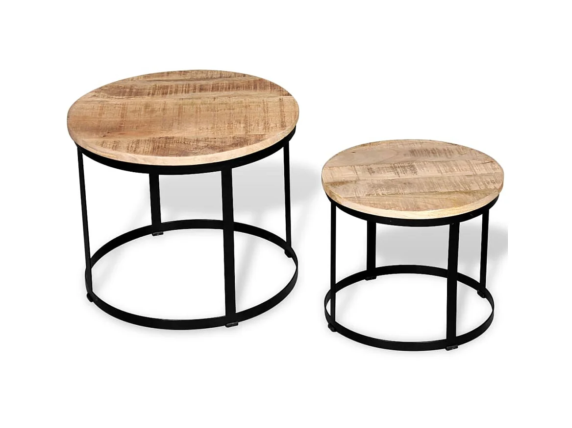 Goud Salontafel 2 stuks Ruw mangohout Rond 40/50 cm