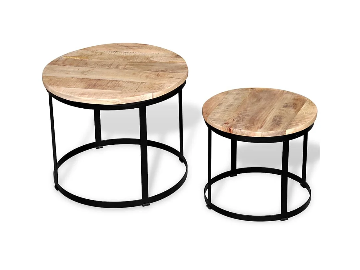 Goud Salontafel 2 stuks Ruw mangohout Rond 40/50 cm