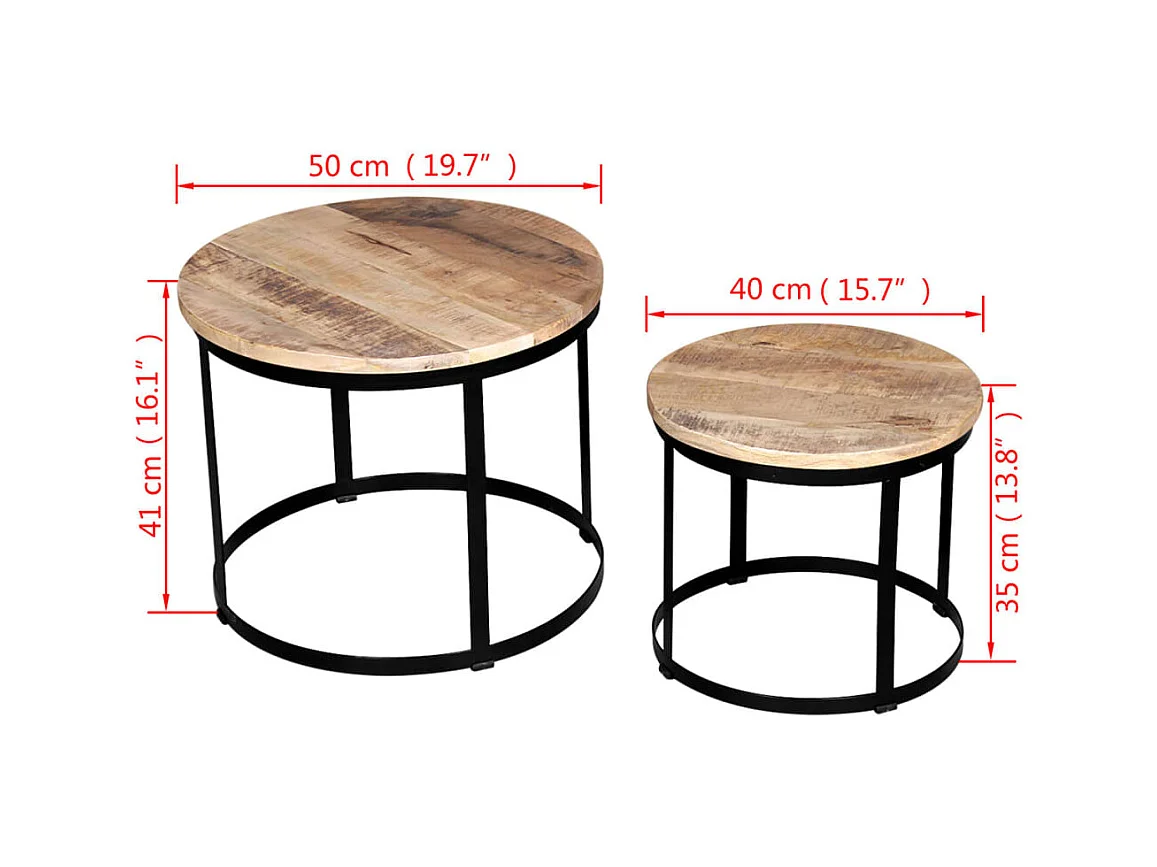 Goud Salontafel 2 stuks Ruw mangohout Rond 40/50 cm