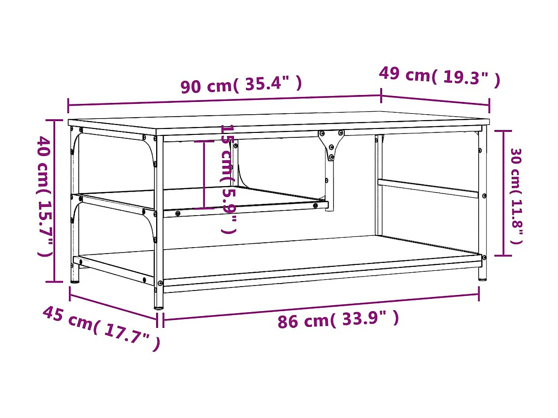 Tavolino in rovere Sonoma color oro 90x49x40 cm in multistrato