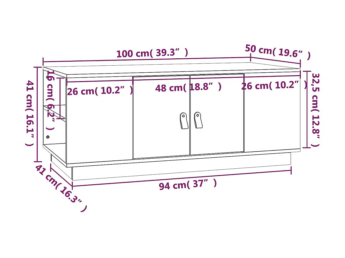 Mesa de centro dourada Cinza 100x50x41 cm Madeira maciça de pinho