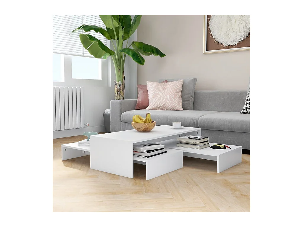 Set tables basses gigognes Blanc 100x100x26,5 cm Aggloméré