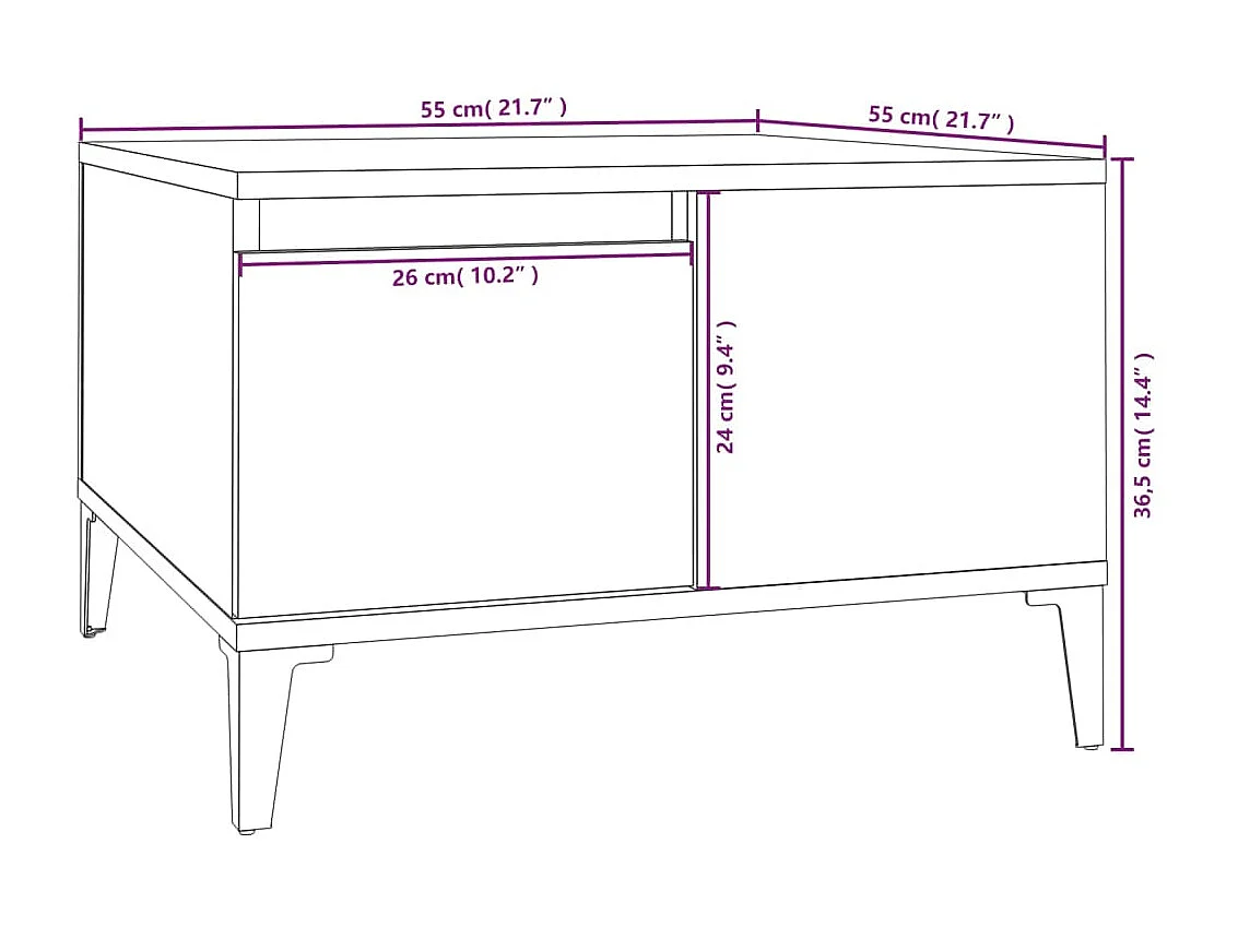 Goud Glanzend witte salontafel 55x55x36,5 cm samengesteld hout