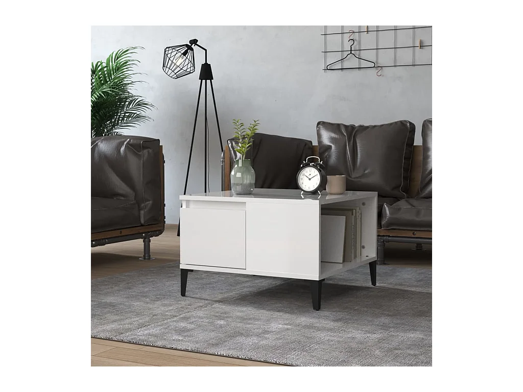 Table basse blanc brillant 55x55x36,5 cm bois d'ingénierie
