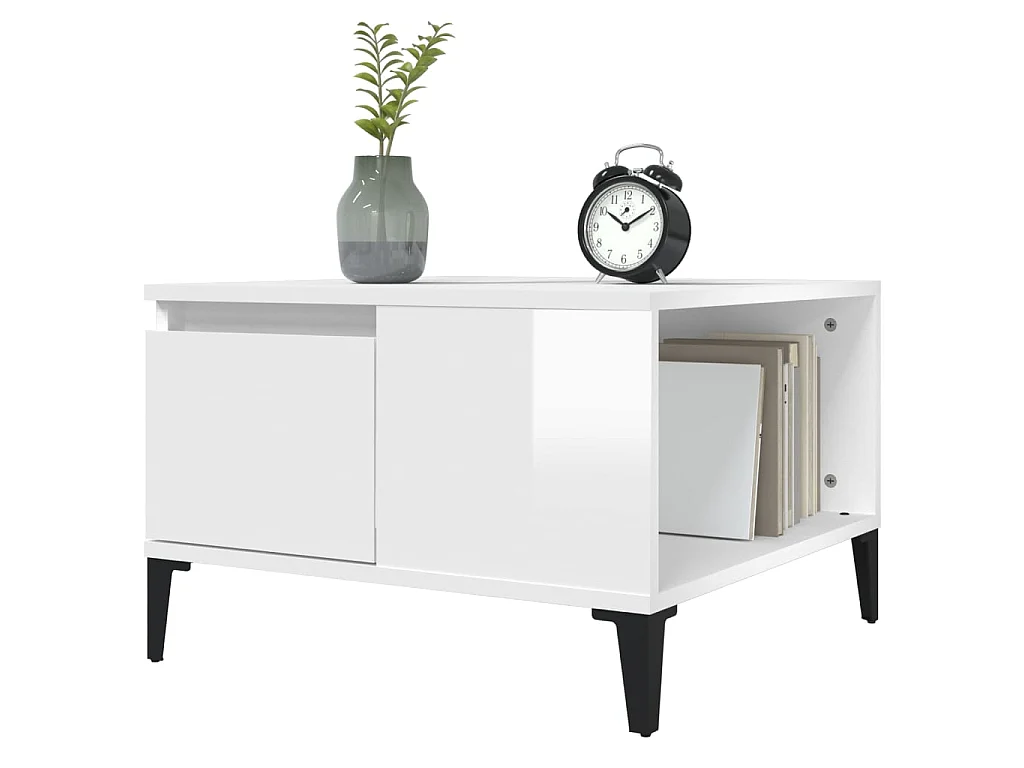 Mesa de centro blanca Gold Glossy 55x55x36,5 cm de madera contrachapada