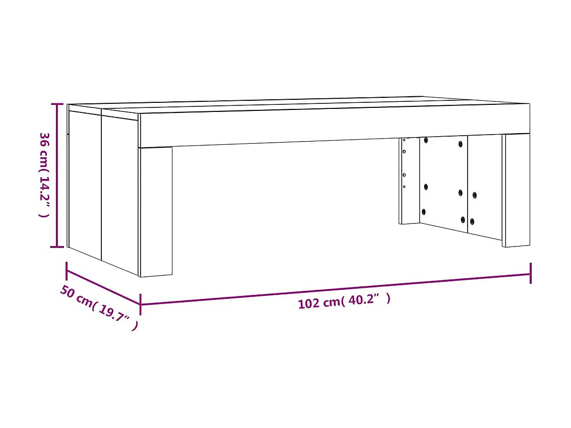 Mesa de centro roble ahumado 102x50x36 cm madera contrachapada
