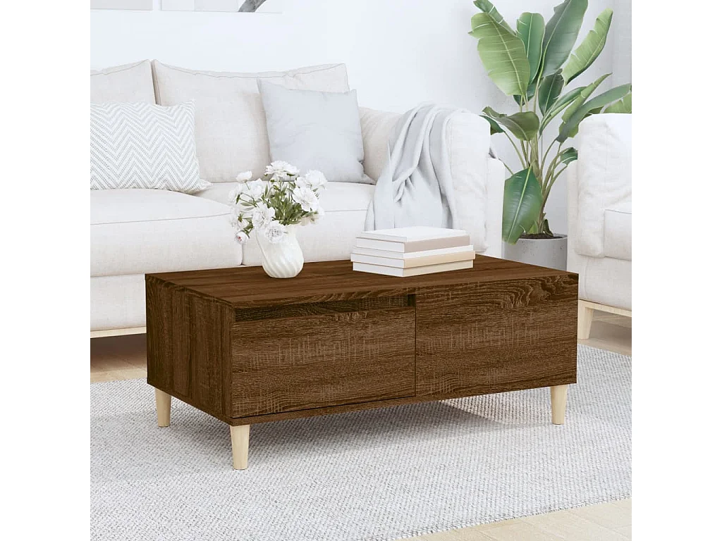 Mesa de centro dourada Carvalho castanho 90x50x36,5 cm Madeira artificial