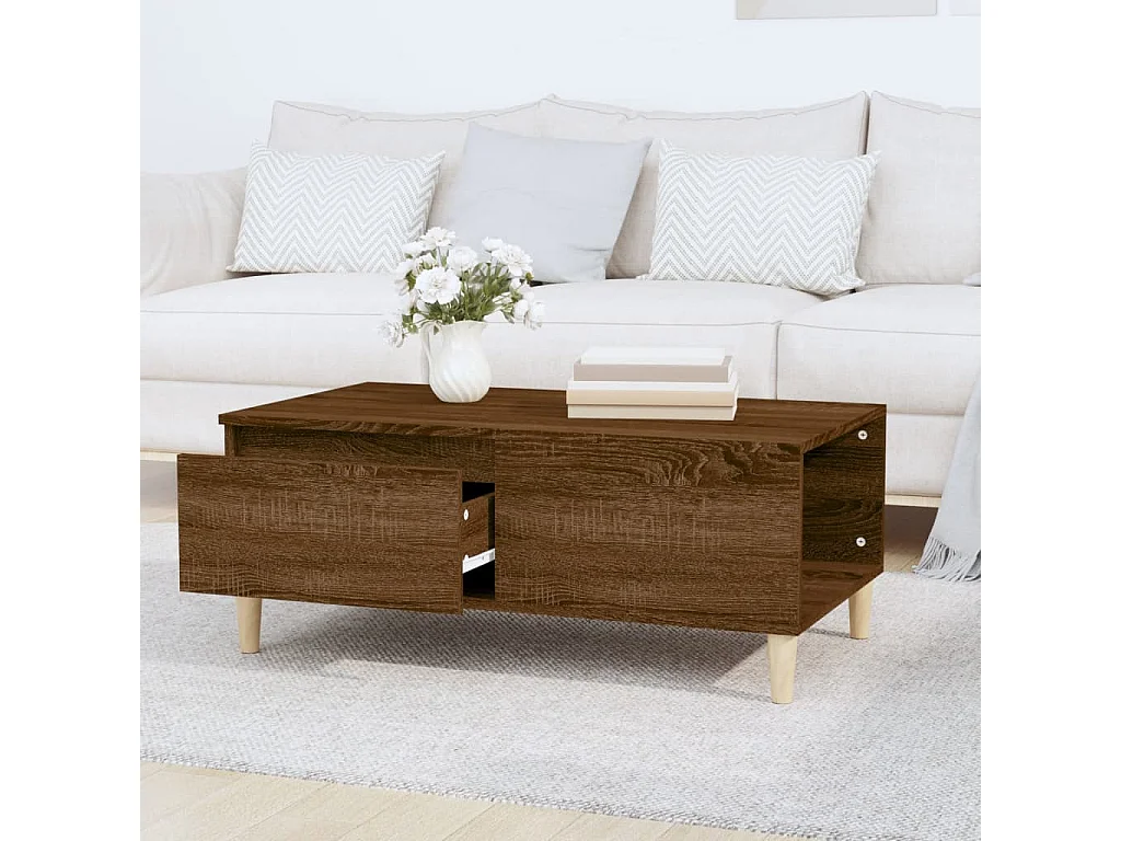 Mesa de centro dourada Carvalho castanho 90x50x36,5 cm Madeira artificial