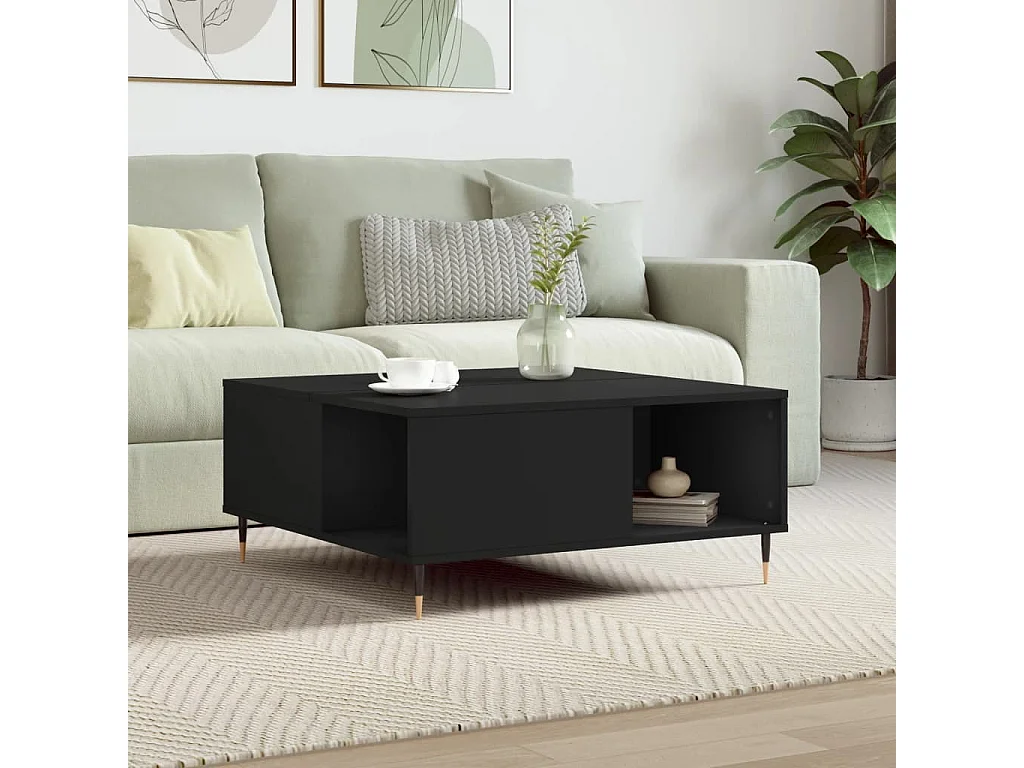 Table basse noir 80x80x36,5 cm bois d'ingénierie