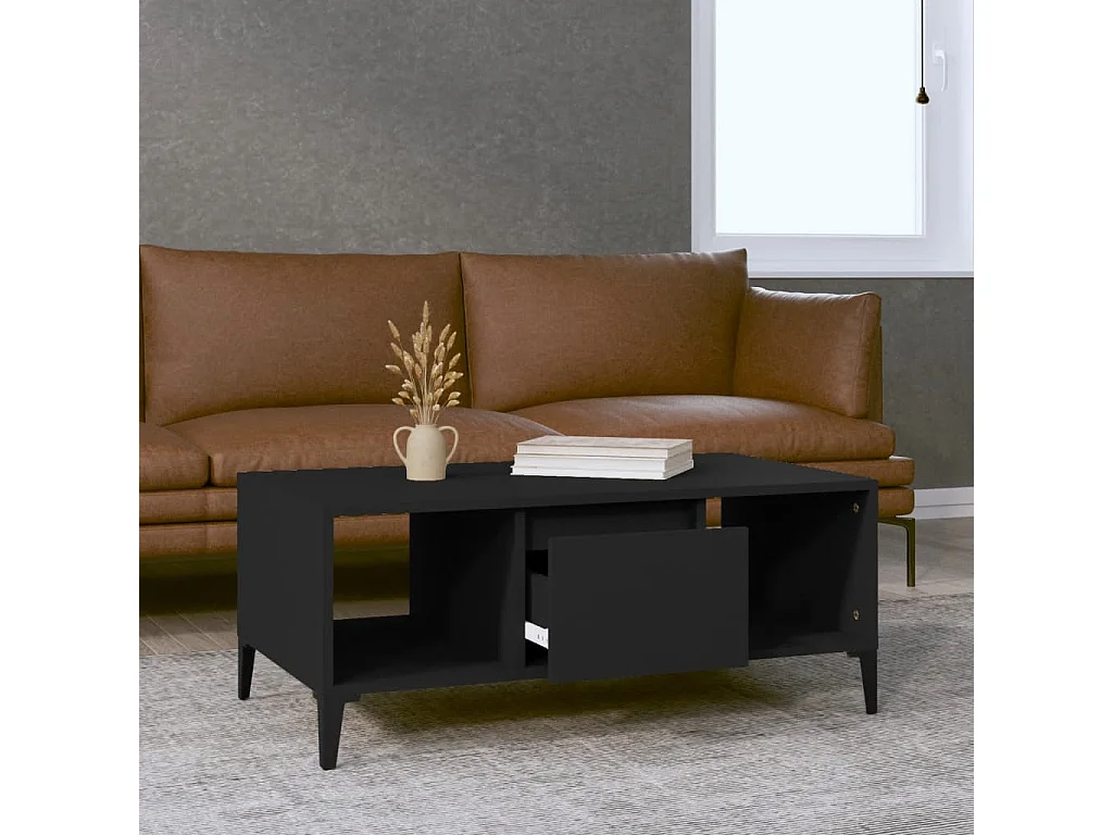 Gold Salontafel Zwart 90x50x36,5 cm Bewerkt hout