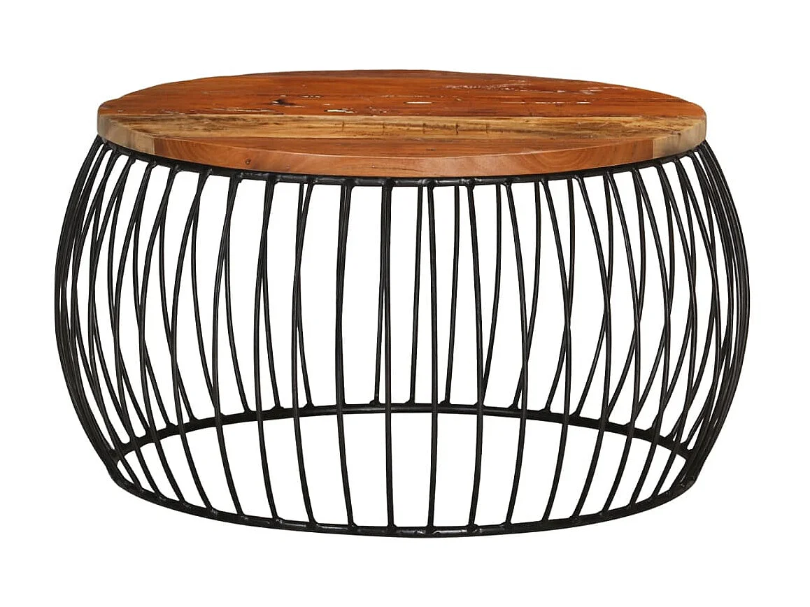 Mesa de centro dourada Ø68 cm Madeira maciça recuperada