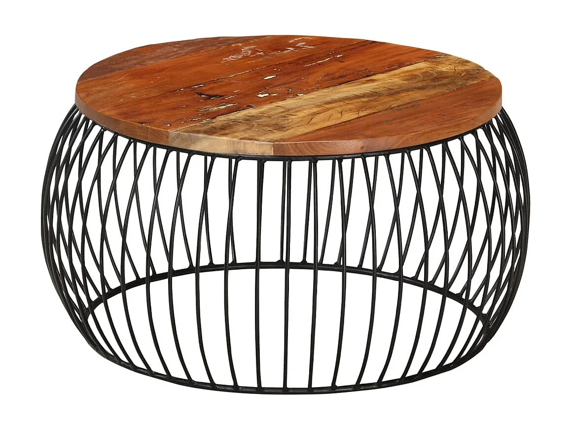 Mesa de centro dourada Ø68 cm Madeira maciça recuperada