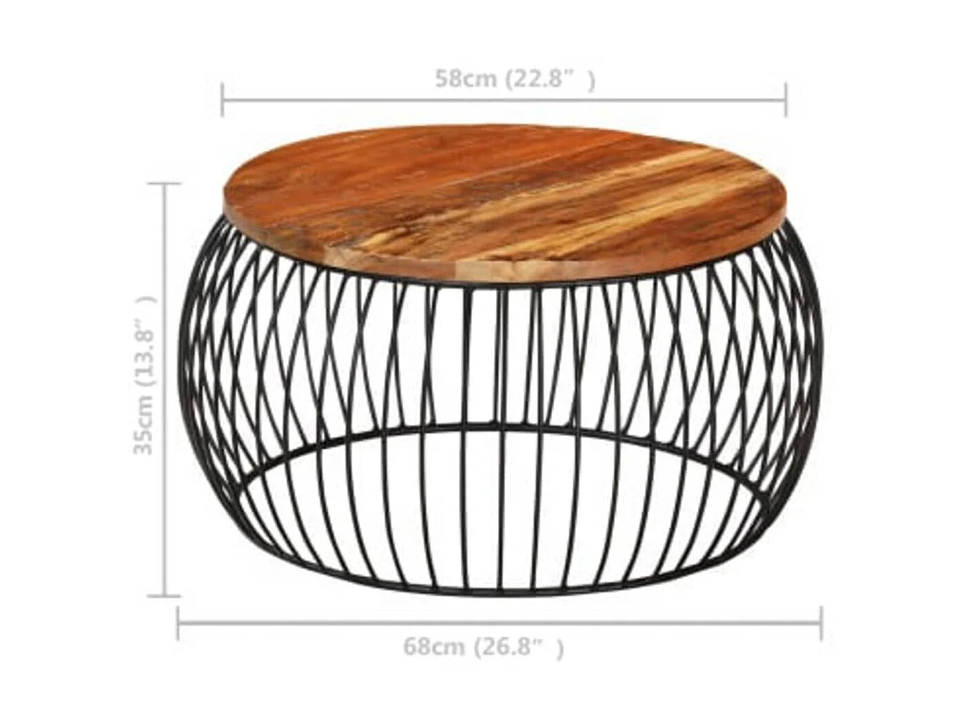 Mesa de centro dourada Ø68 cm Madeira maciça recuperada