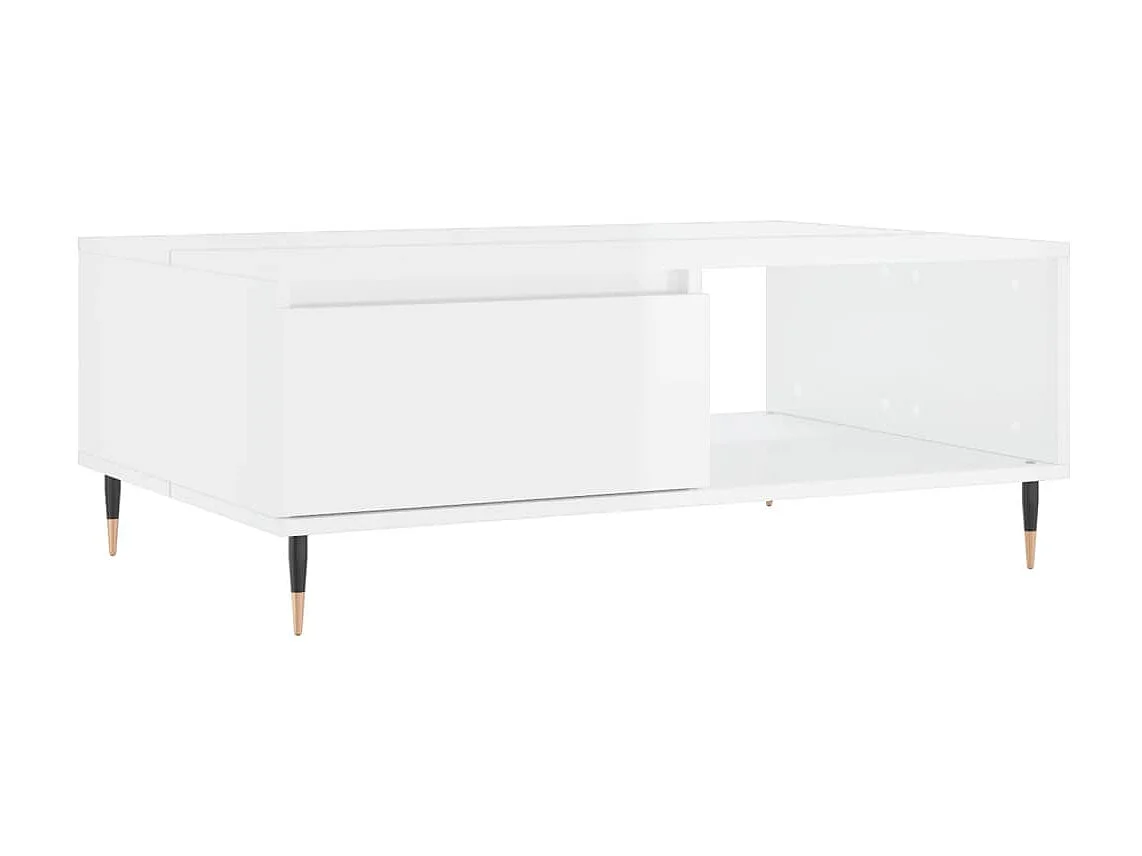 Table basse blanc brillant 90x60x35 cm bois d'ingénierie
