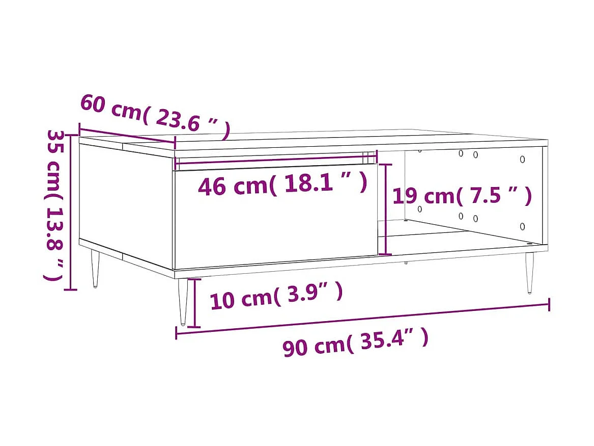 Table basse blanc brillant 90x60x35 cm bois d'ingénierie