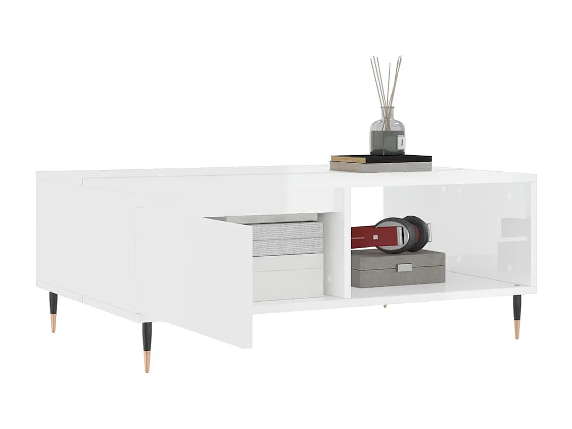 Table basse blanc brillant 90x60x35 cm bois d'ingénierie