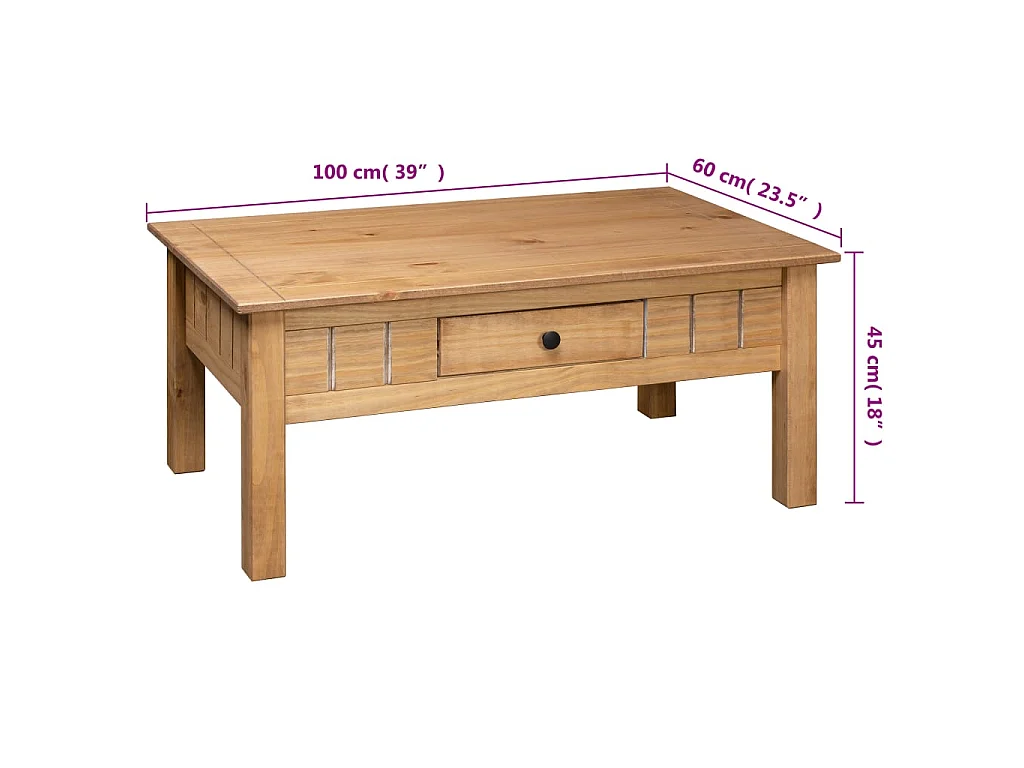 Tavolino Gold 100x60x45 cm Assortimento Panama in pino massiccio