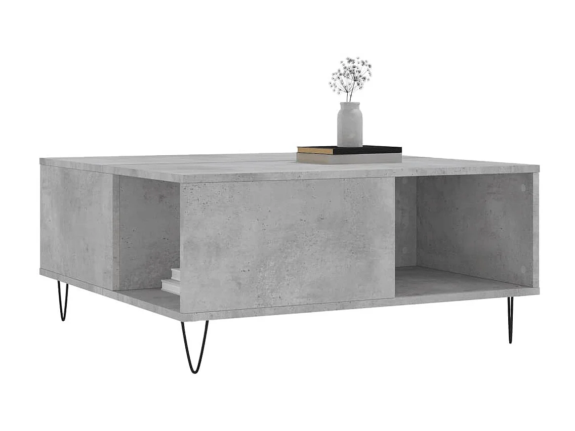 Mesa de centro cinza concreto dourado 80x80x36,5 cm madeira projetada