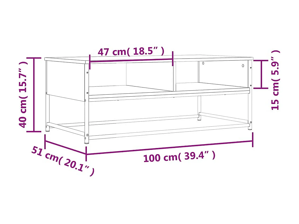 Tavolino in rovere affumicato oro 100x51x40 cm in multistrato