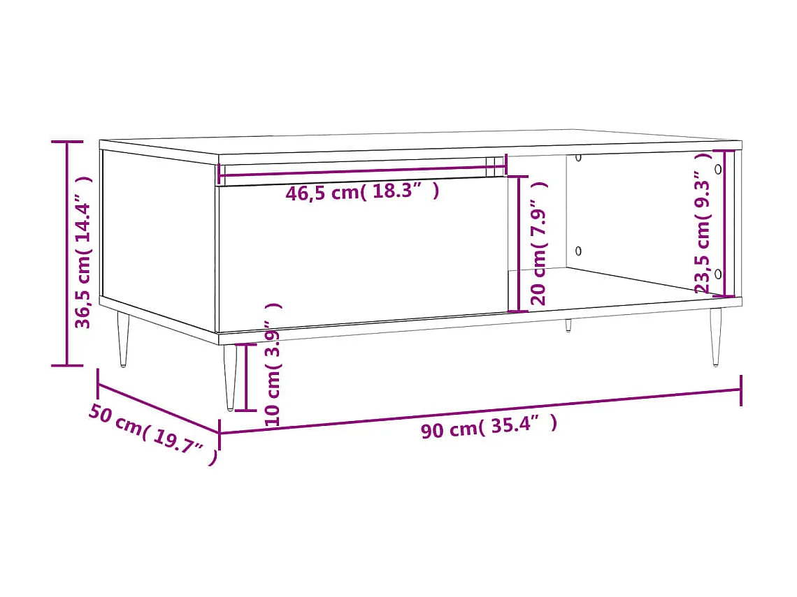 Tavolino Gold Rovere affumicato 90x50x36,5 cm MDF