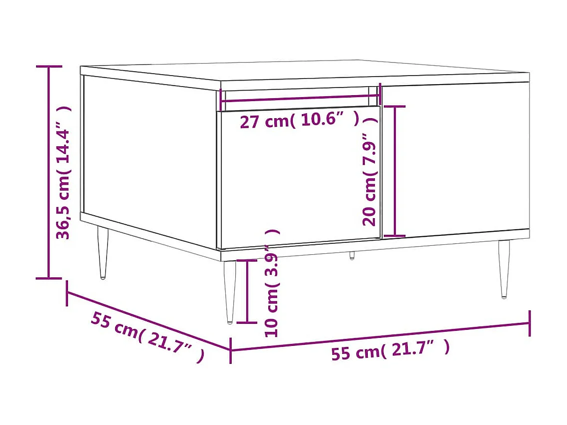 Table basse blanc brillant 55x55x36,5 cm bois d'ingénierie