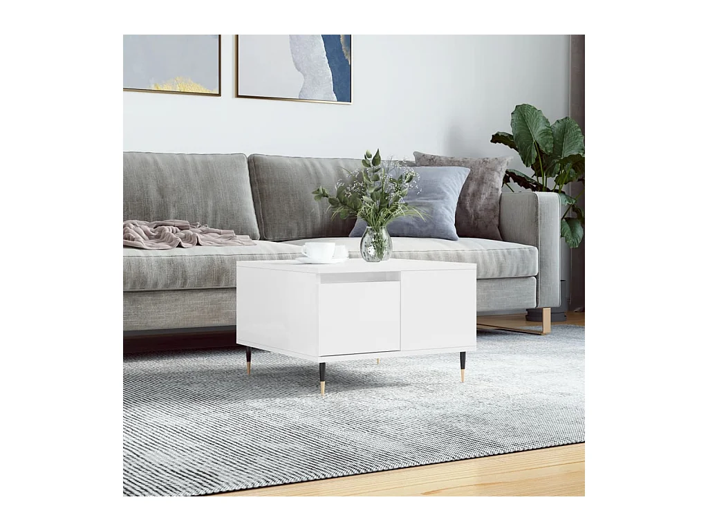 Tavolino bianco lucido oro 55x55x36,5 cm in MDF