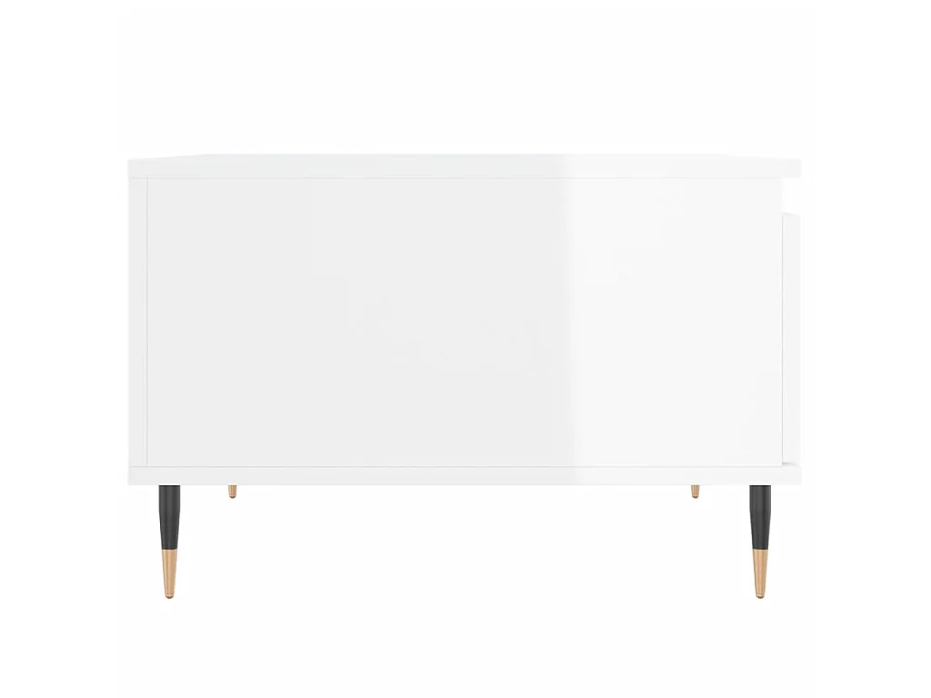 Goldglänzender weißer Couchtisch 55x55x36,5 cm, Holzwerkstoff