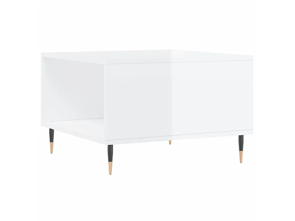 Goldglänzender weißer Couchtisch 55x55x36,5 cm, Holzwerkstoff
