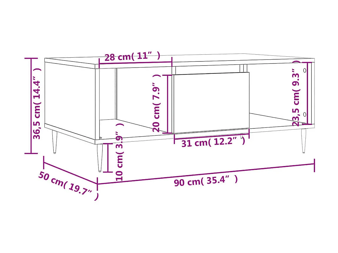 Tavolino Gold Rovere Sonoma 90x50x36,5 cm MDF