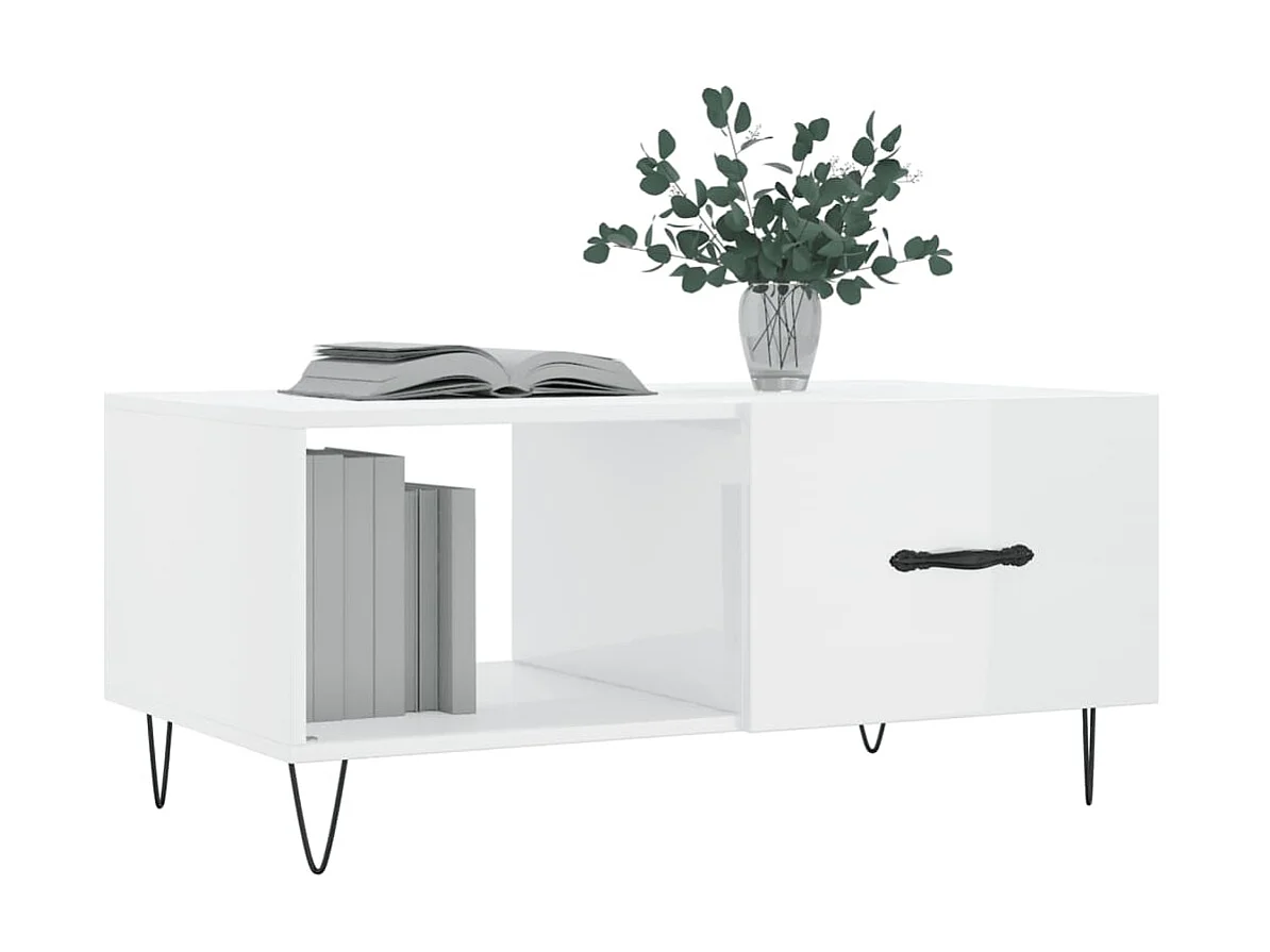 Tavolino Gold Bianco lucido 90x50x40 cm MDF