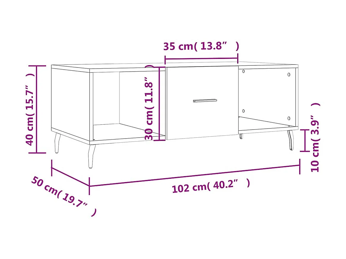 Table basse blanc 102x50x40 cm bois d'ingénierie
